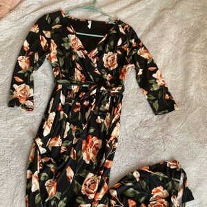 Pink Blush Black Floral Maxi Dress